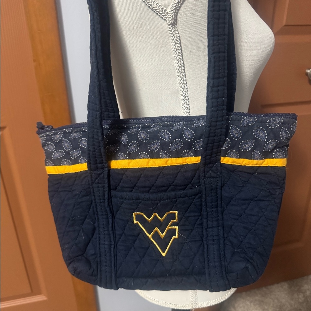 Vera Bradley Navy Quilted Shoulder Tote with Yellow Trim